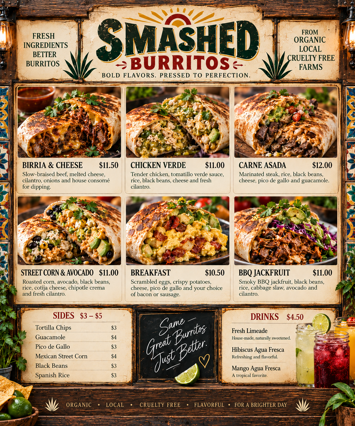 Smashed Burritos full-color menu