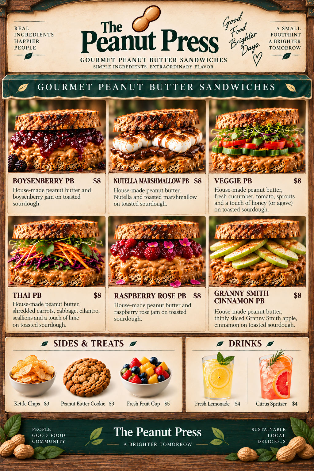 The Peanut Press full-color menu